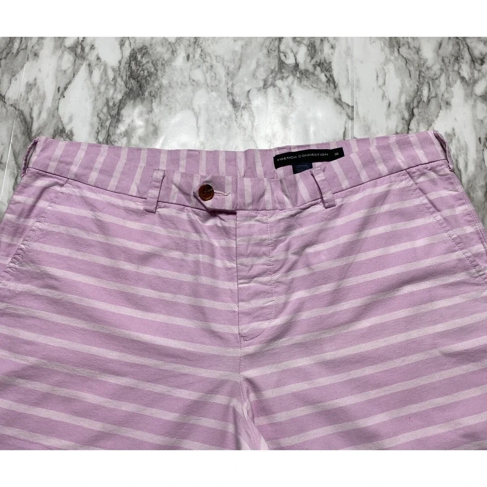FRENCH CONNECTION Mens Shorts Size 38 Pink Striped Button‎ Fly Chino